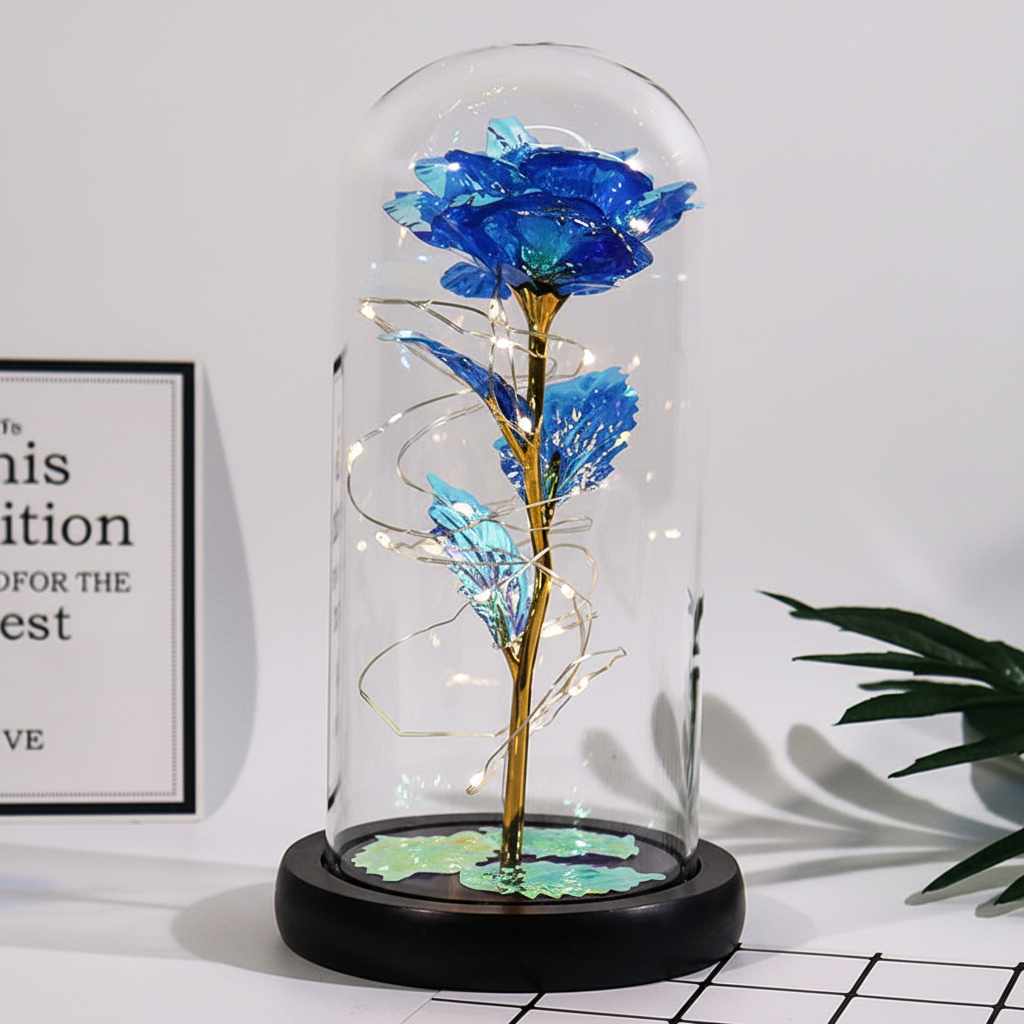 Rosa Decorativa Cúpula Vidrio Figura Regalo Romántico