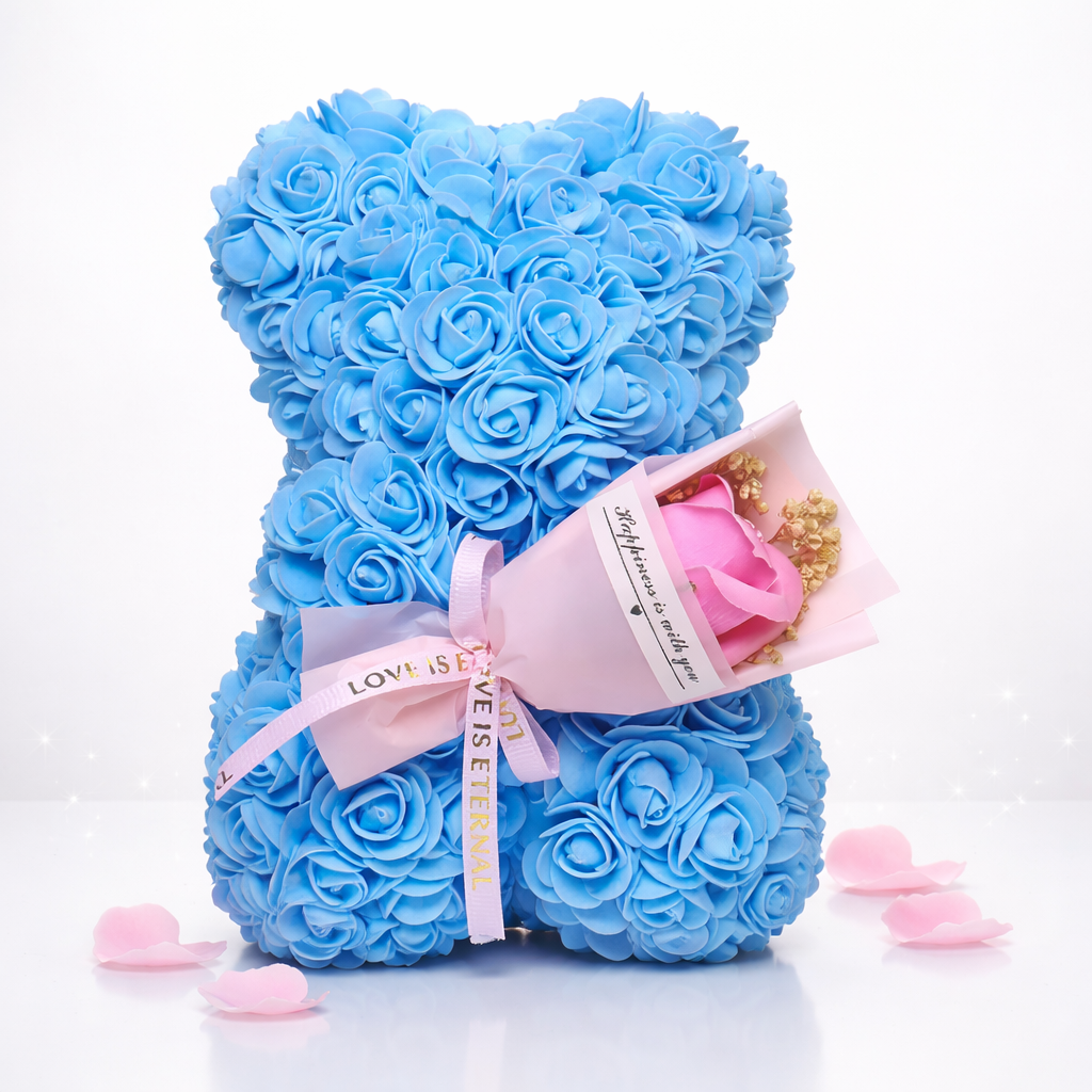 Decor de masă Ursuleț cu trandafir Floare artificială Cadou de Valentine Expunere