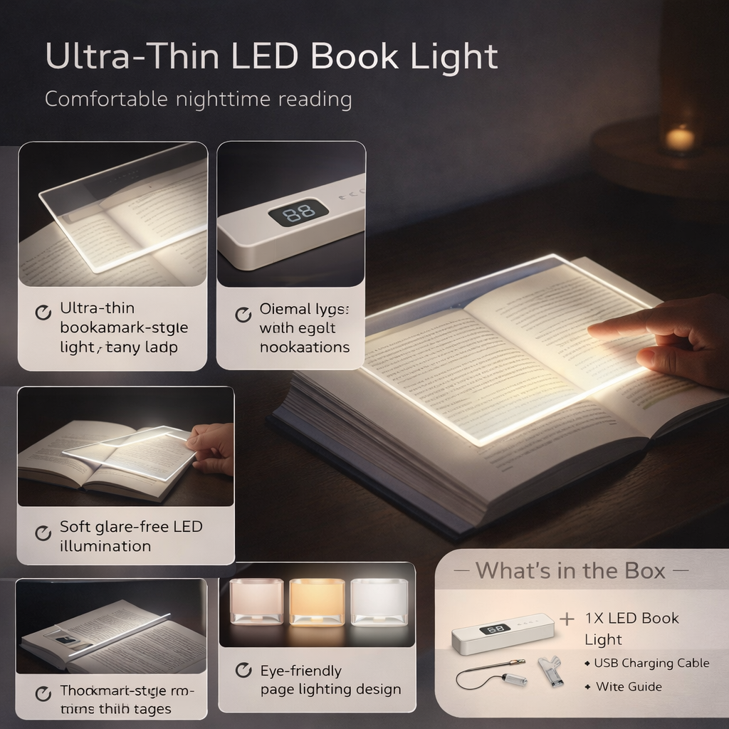 Lampada da lettura a LED sottile ultra ricaricabile USB