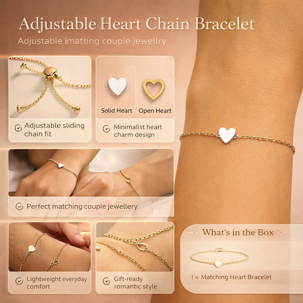 Pulsera Ajustable Cadena de Corazón Juego de Joyería para Parejas