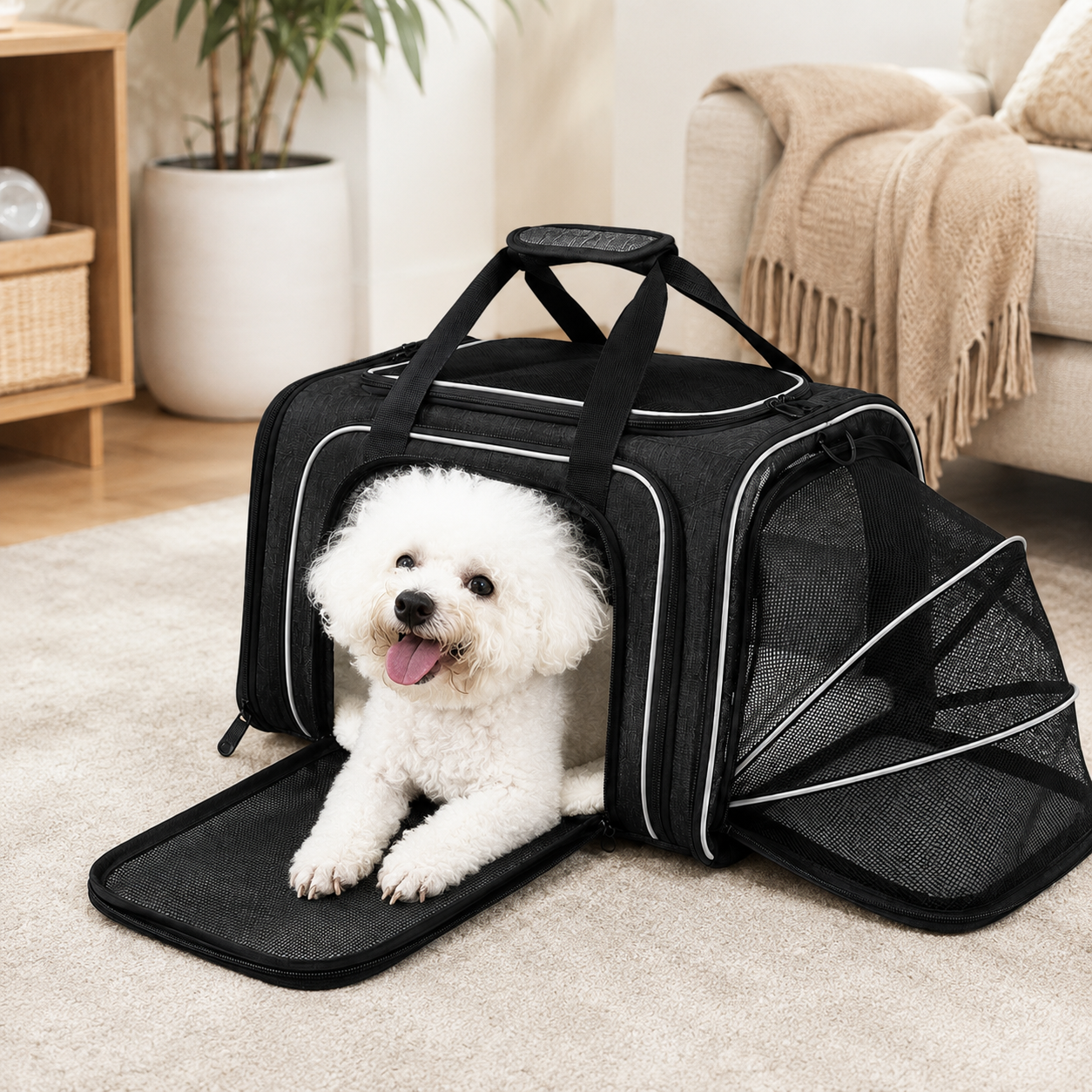 Trasportino per animali in rete traspirante, espandibile, per viaggiare senza stress