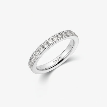 Silver Ring Sterling Band Bead Bright Setting Everyday Wear