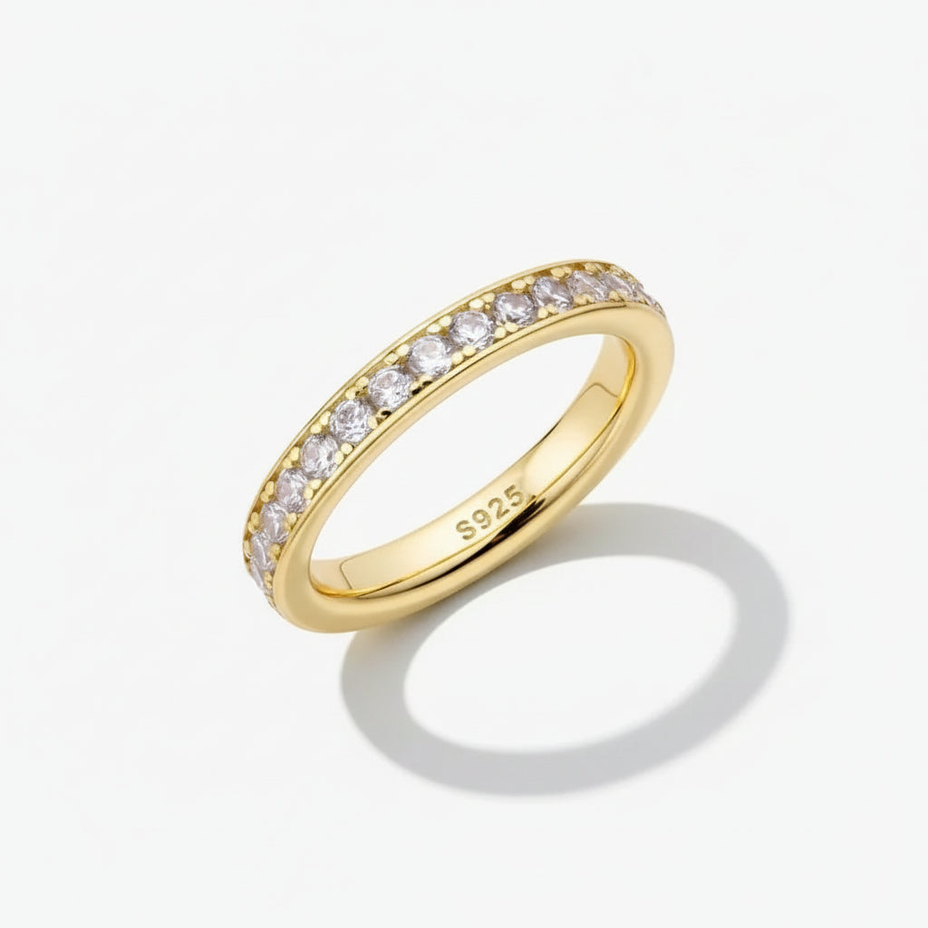 Silver Ring Sterling Band Bead Bright Setting Everyday Wear