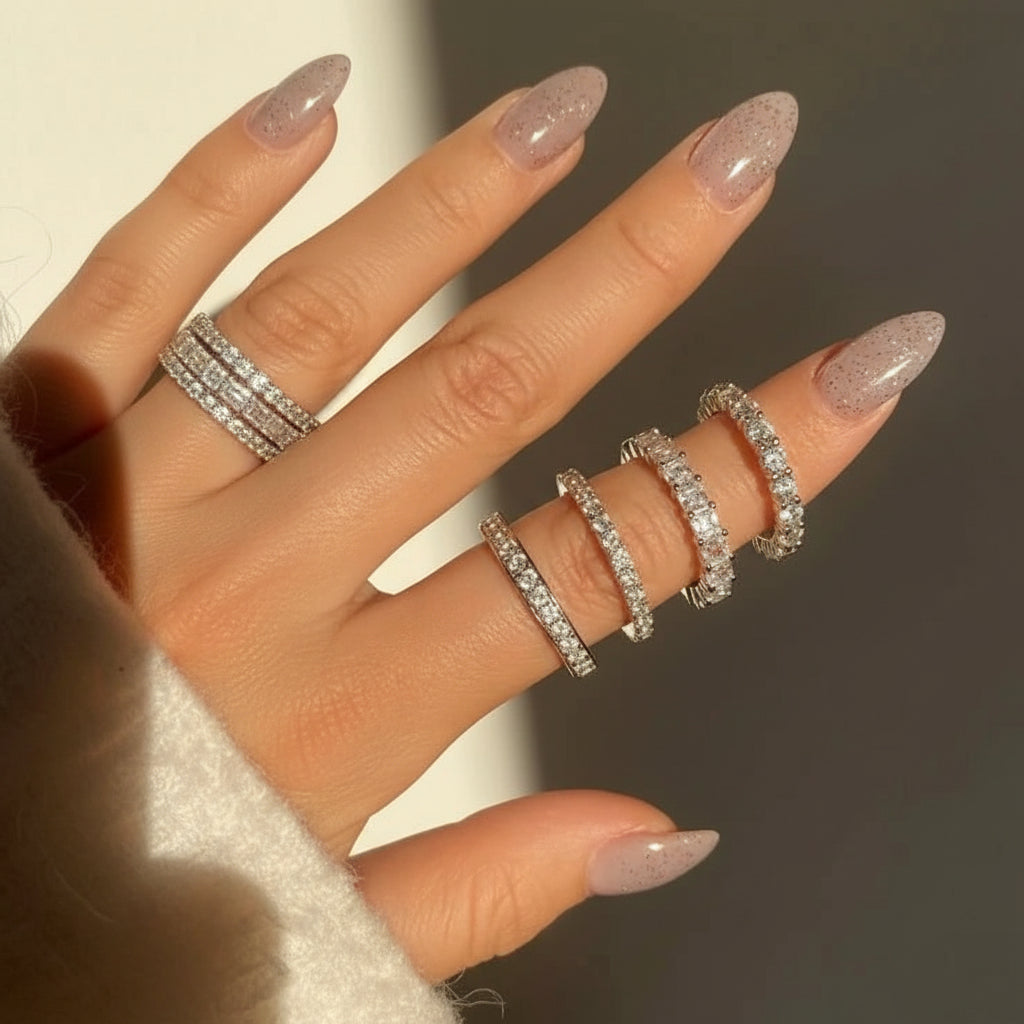 Silver Ring Sterling Band Bead Bright Setting Everyday Wear