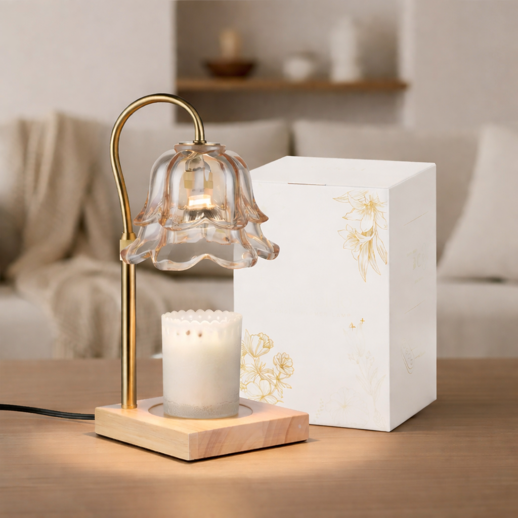 Lampada Scalda Candele Fiore Vetro Oro Scaldacera Elettrico