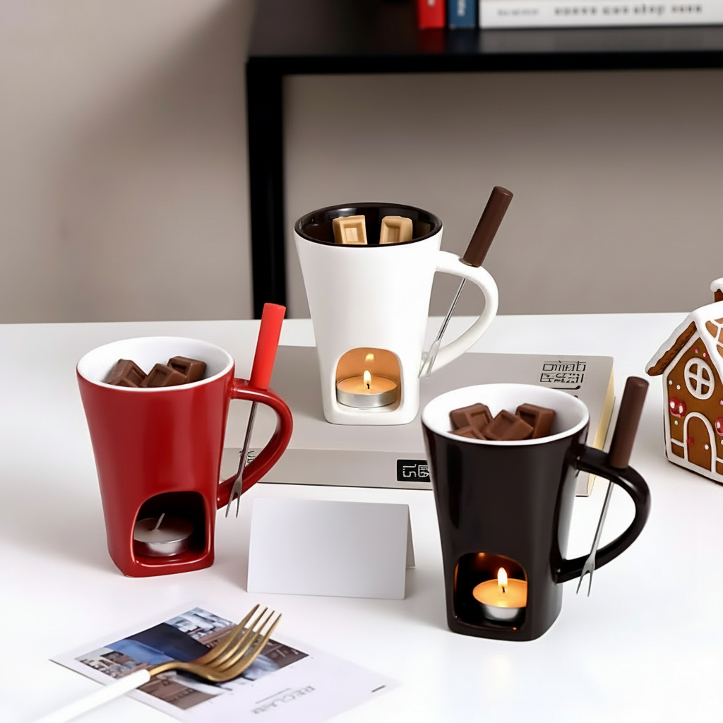 Fondue-Set Keramik Kerzenbeheizter Schokoladen Käse Dessert-Topf