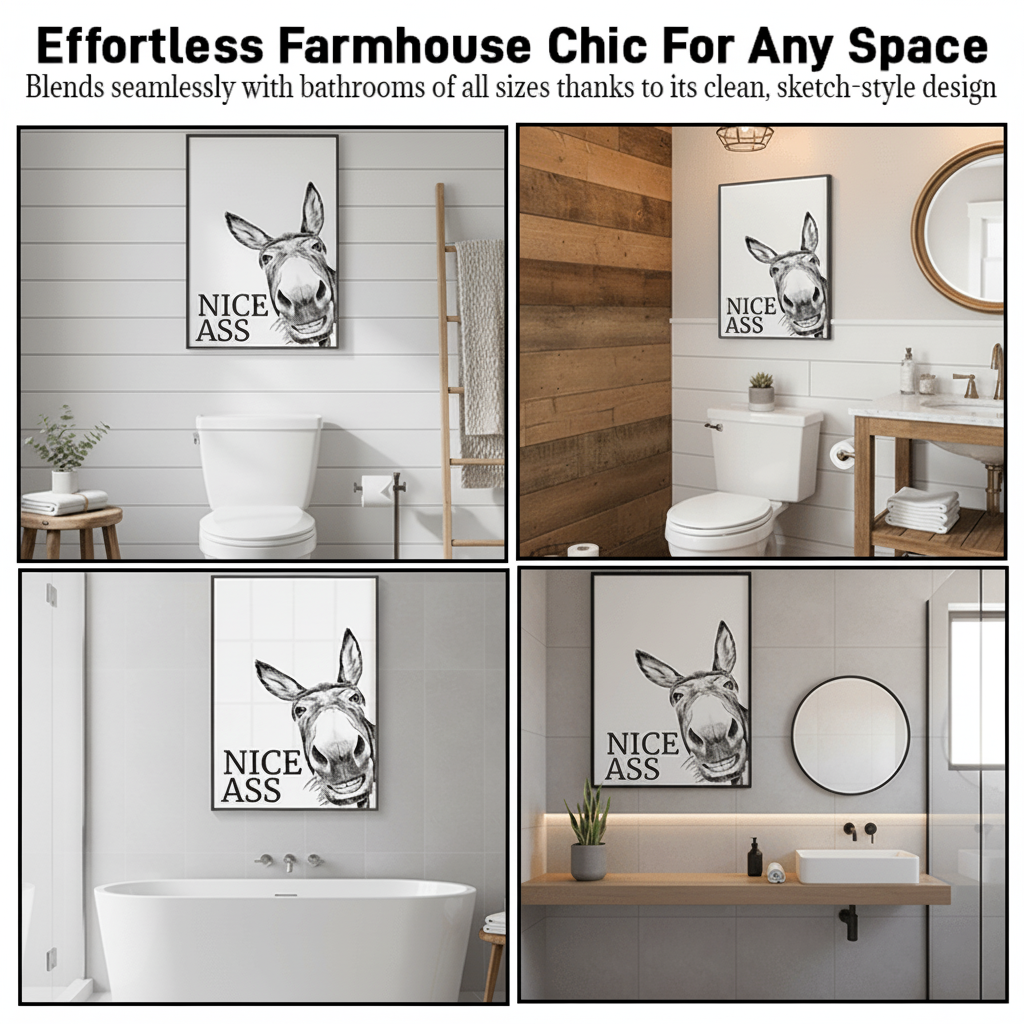 Arte de Parede Quadro Divertido para Casa de Banho Estilo Rústico Humor Campestre