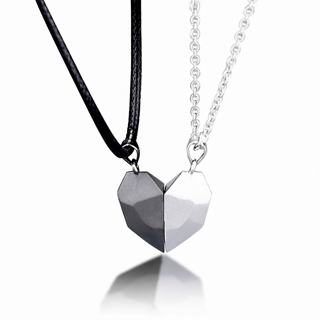 Collana Coppia Cuore Magnetico Set di Ciondoli con Elettrocardiogramma