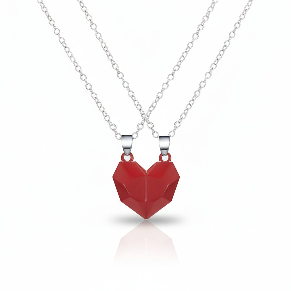 Collana Coppia Cuore Magnetico Set di Ciondoli con Elettrocardiogramma