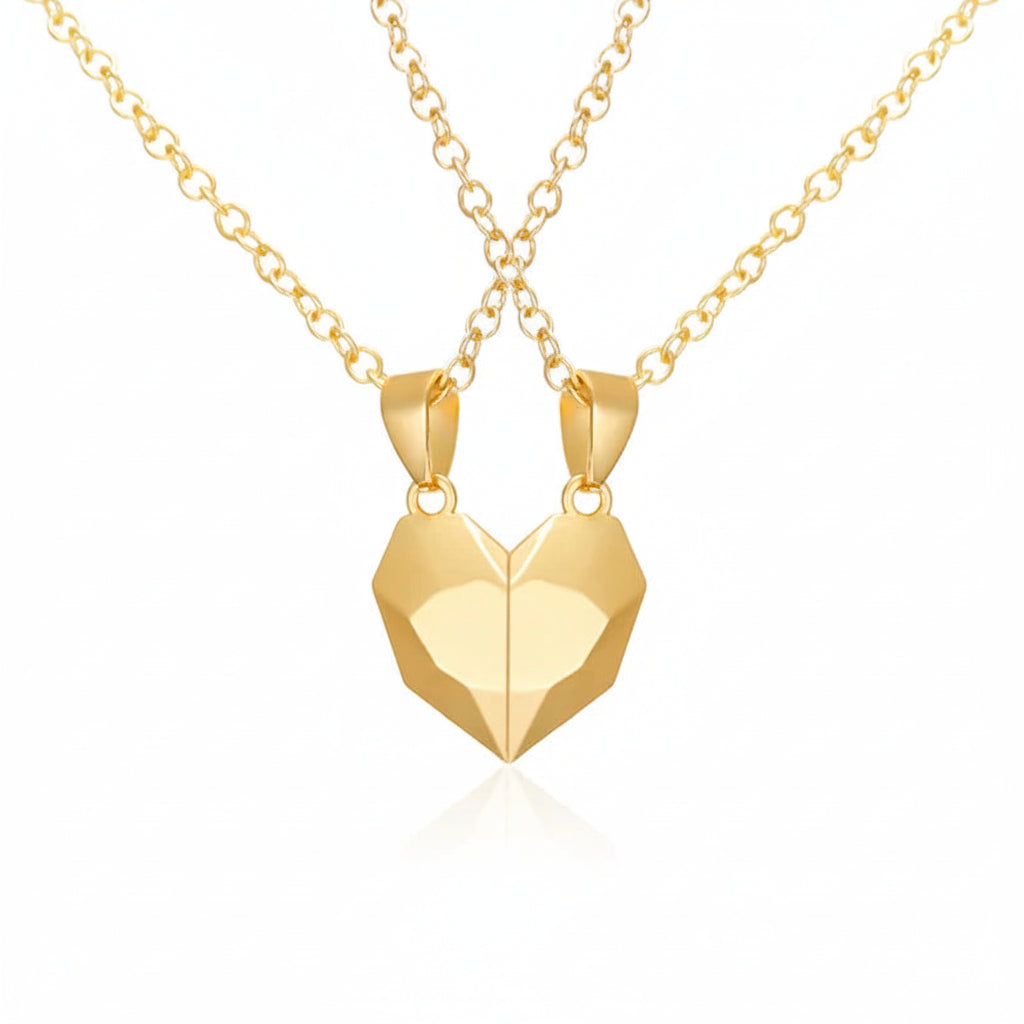 Collana Coppia Cuore Magnetico Set di Ciondoli con Elettrocardiogramma