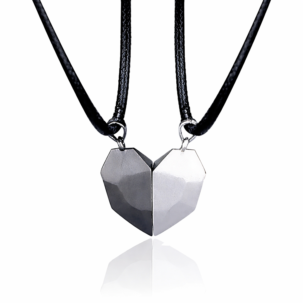 Collana Coppia Cuore Magnetico Set di Ciondoli con Elettrocardiogramma