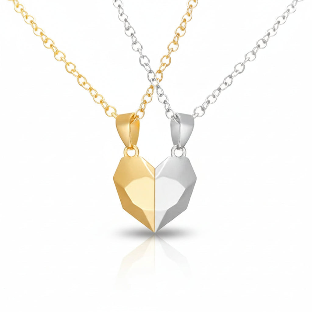 Collana Coppia Cuore Magnetico Set di Ciondoli con Elettrocardiogramma