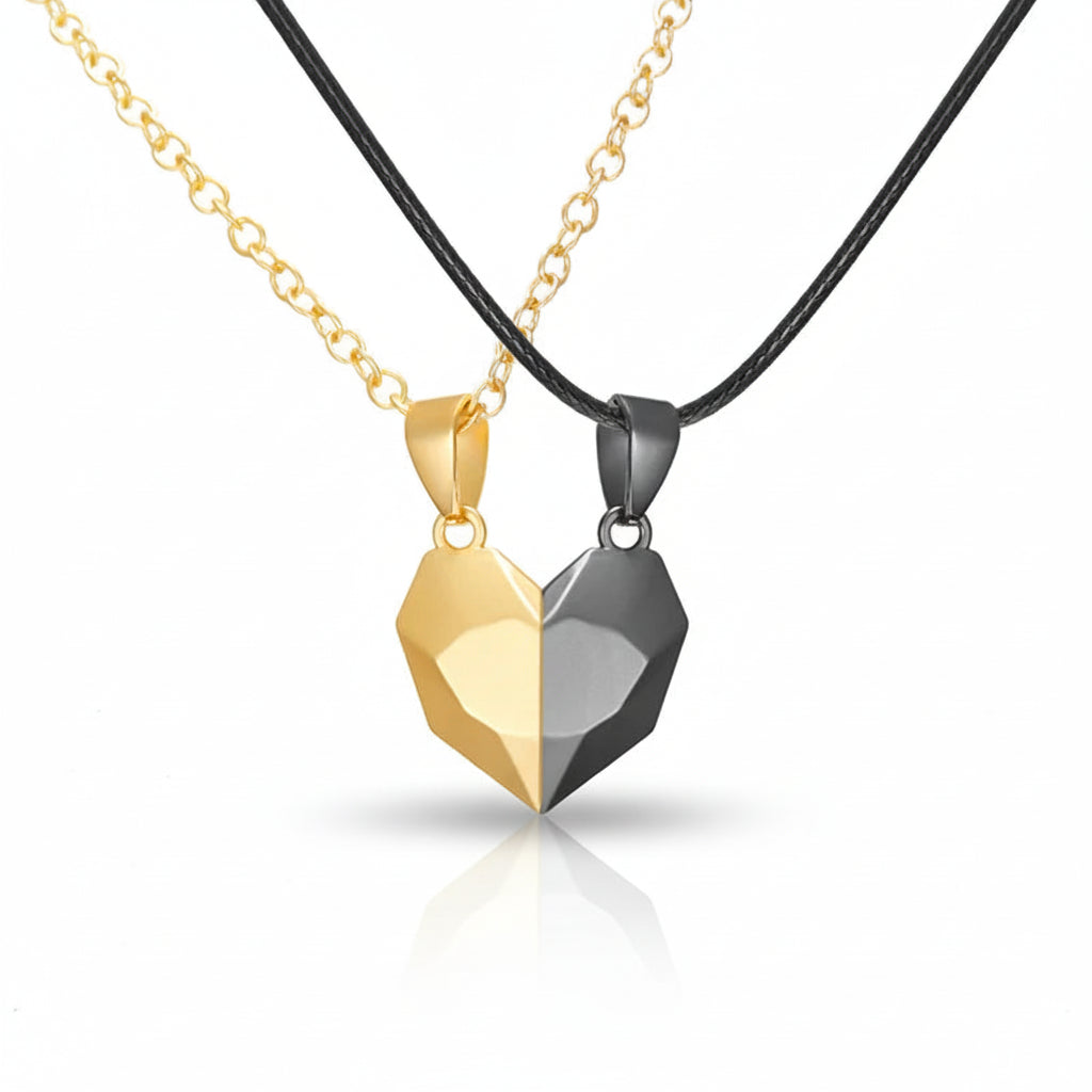 Collana Coppia Cuore Magnetico Set di Ciondoli con Elettrocardiogramma