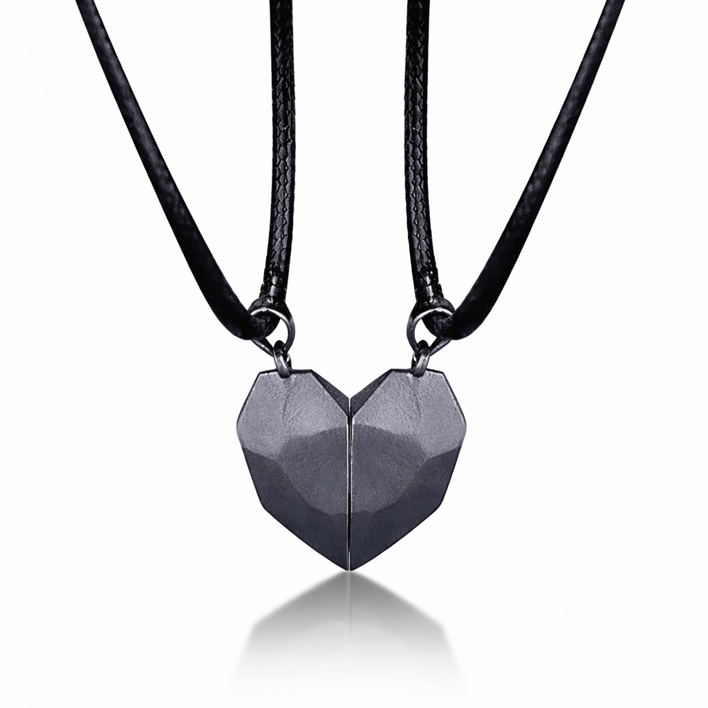 Collana Coppia Cuore Magnetico Set di Ciondoli con Elettrocardiogramma