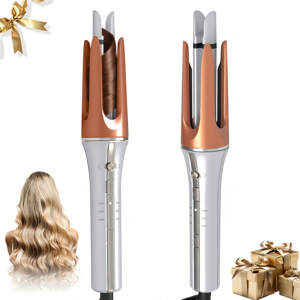 Rizador de cabello automático con hierro para rizar cerámico y herramienta giratoria para peinar