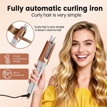 Rizador de cabello automático con hierro para rizar cerámico y herramienta giratoria para peinar