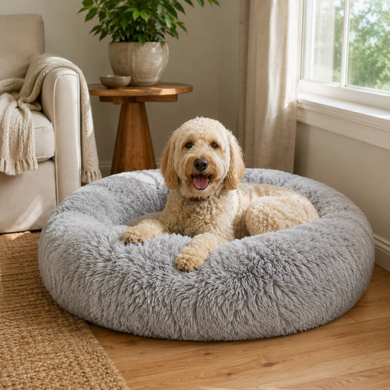 Calming Dog Bed Plush Machine Washable Cozy Design