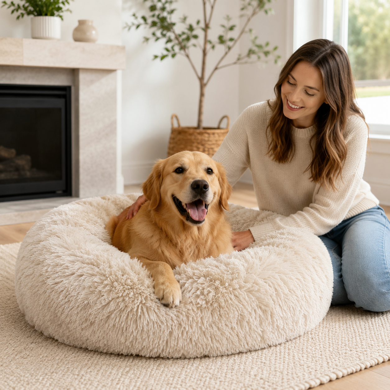 Calming Dog Bed Plush Machine Washable Cozy Design