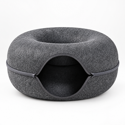 Cama-caverna para gatos em forma de donut, confortável, com capuz e ninho fechado para animais de estimação