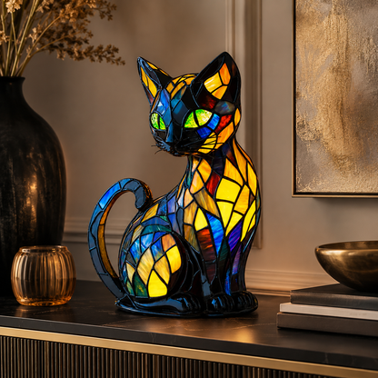 Kattenatlampe i farvet glas med unik buet fod