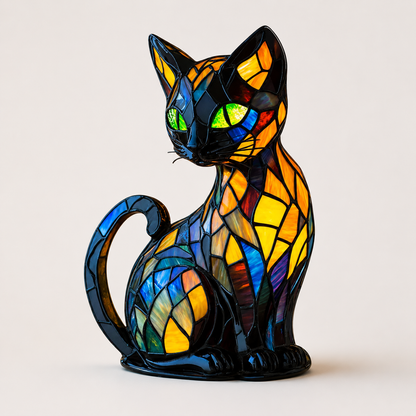 Kattenatlampe i farvet glas med unik buet fod