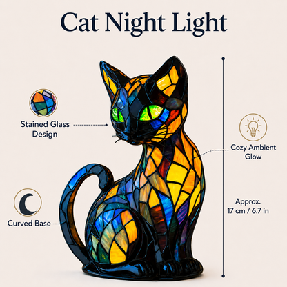 Kattenatlampe i farvet glas med unik buet fod