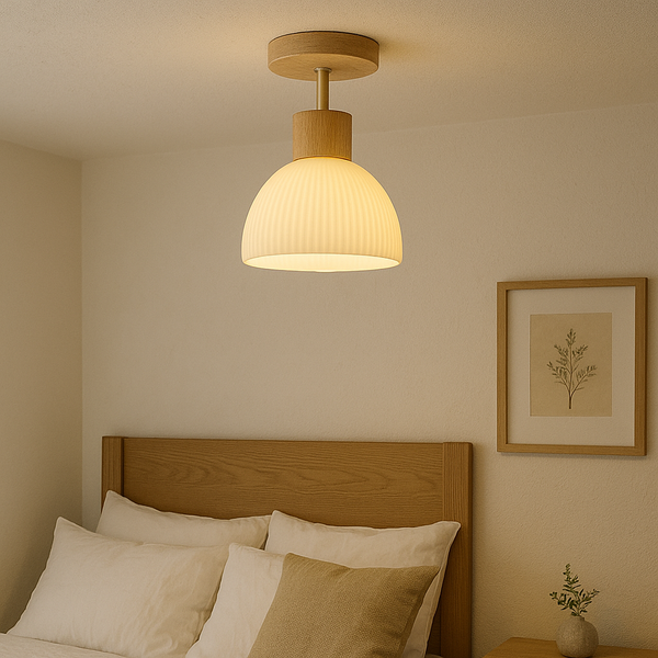 Ailse Ceiling Lamp | Natural Wood & Glass LED Fixture
