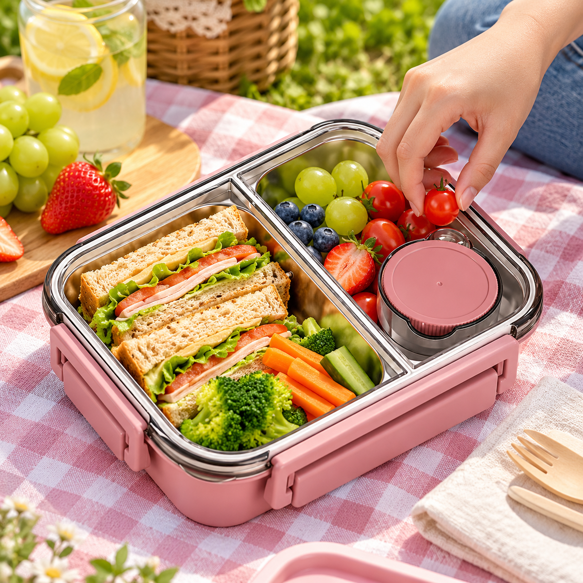 Portapranzo in acciaio inox con design bento termoisolante