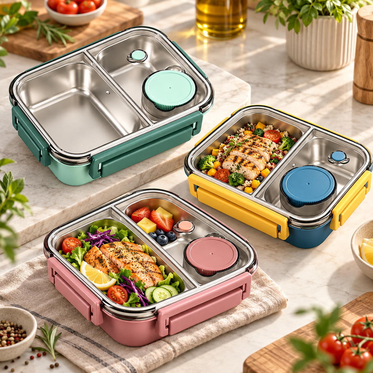 Portapranzo in acciaio inox con design bento termoisolante