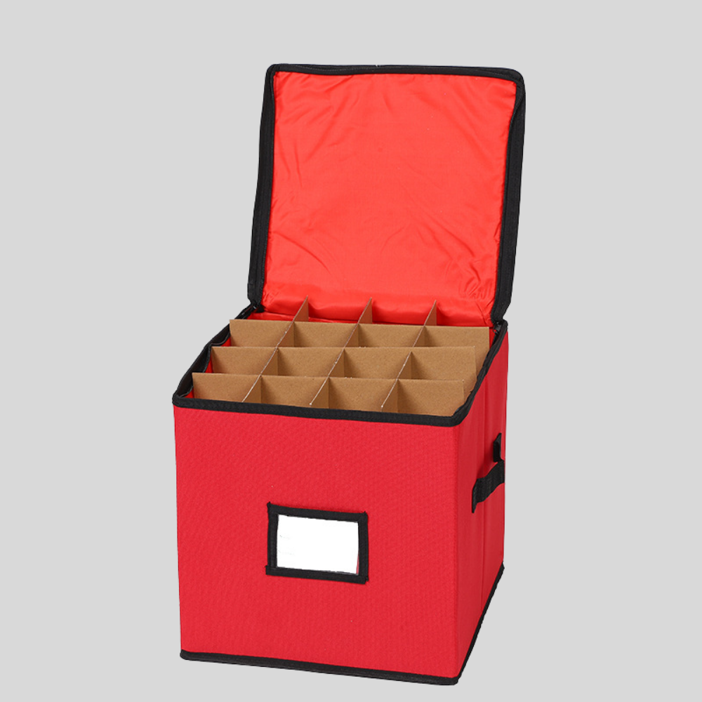Weihnachtsschmuck-Aufbewahrungsbox mit verstellbaren Trennwänden und Sichtfenster