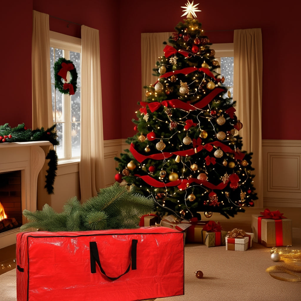 Bolsa para guardar árbol de Navidad, organizador de plástico resistente, impermeable y de gran capacidad