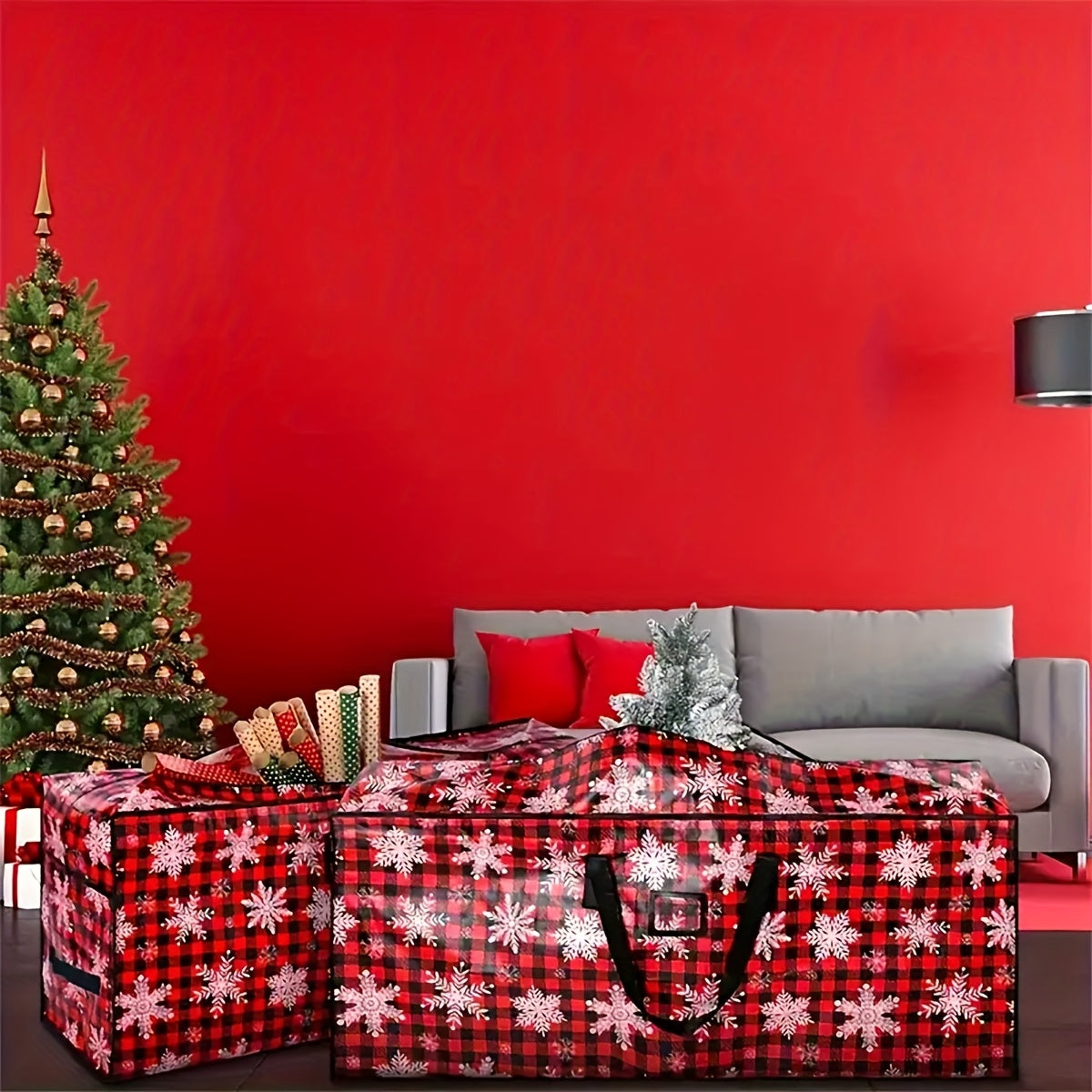 Bolsa para guardar árbol de Navidad, organizador de plástico resistente, impermeable y de gran capacidad
