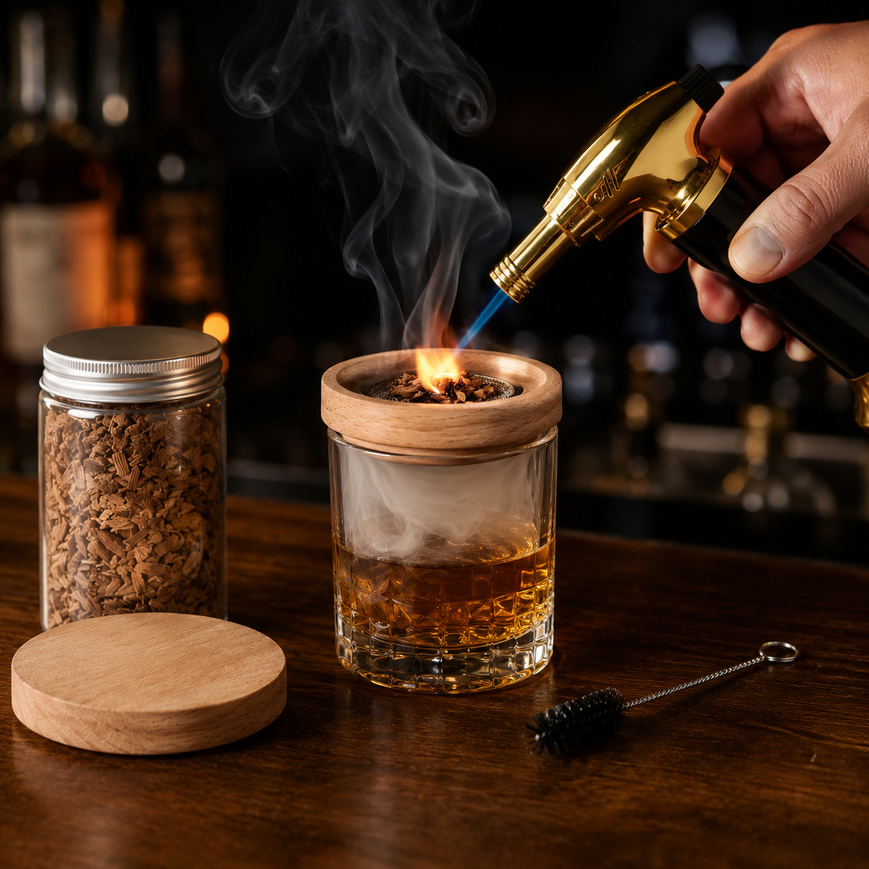 Kit di fiammifero per cocktail, torcia e trucioli di legno per il bar di casa
