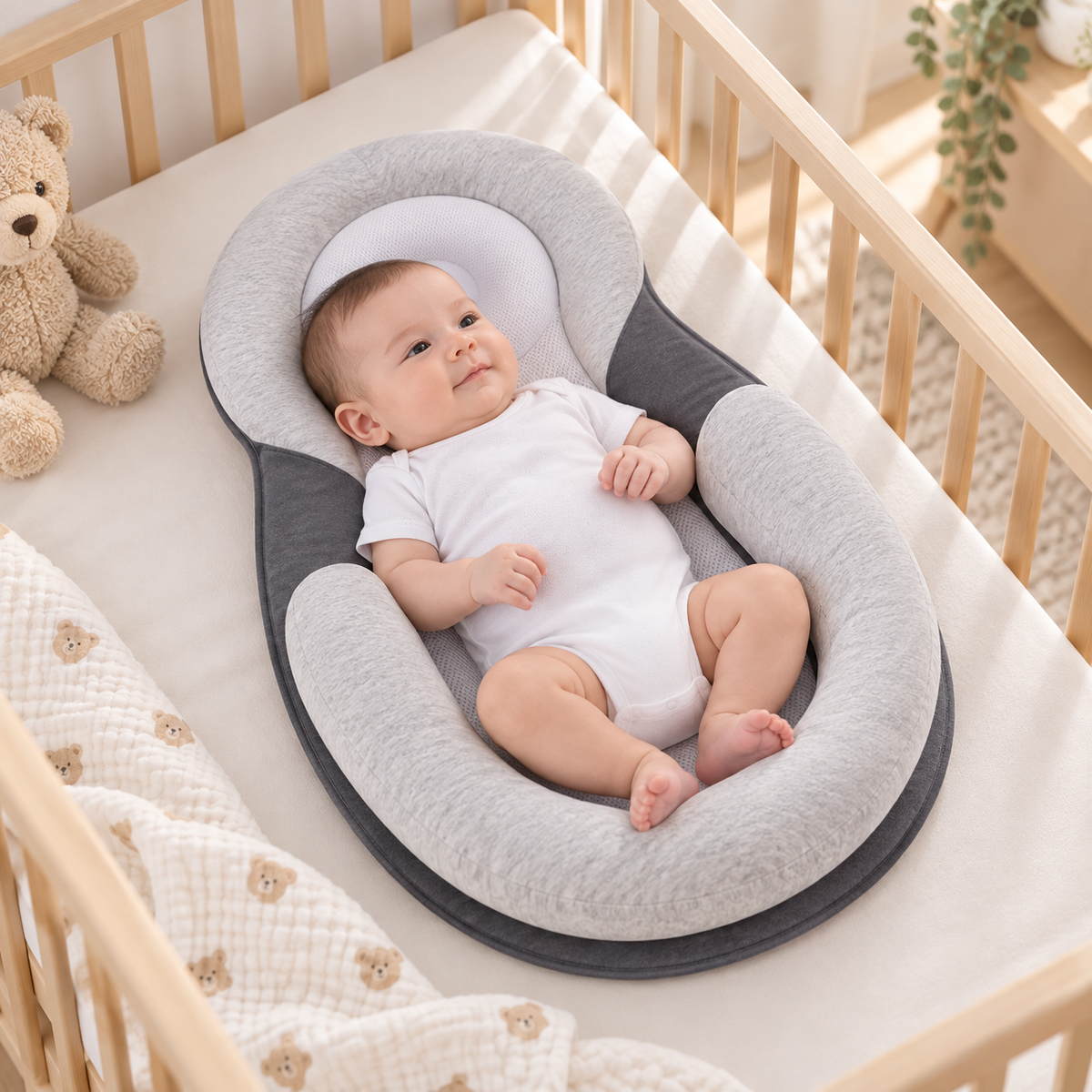 Cuscino ergonomico per neonati contro le coliche, design confortevole