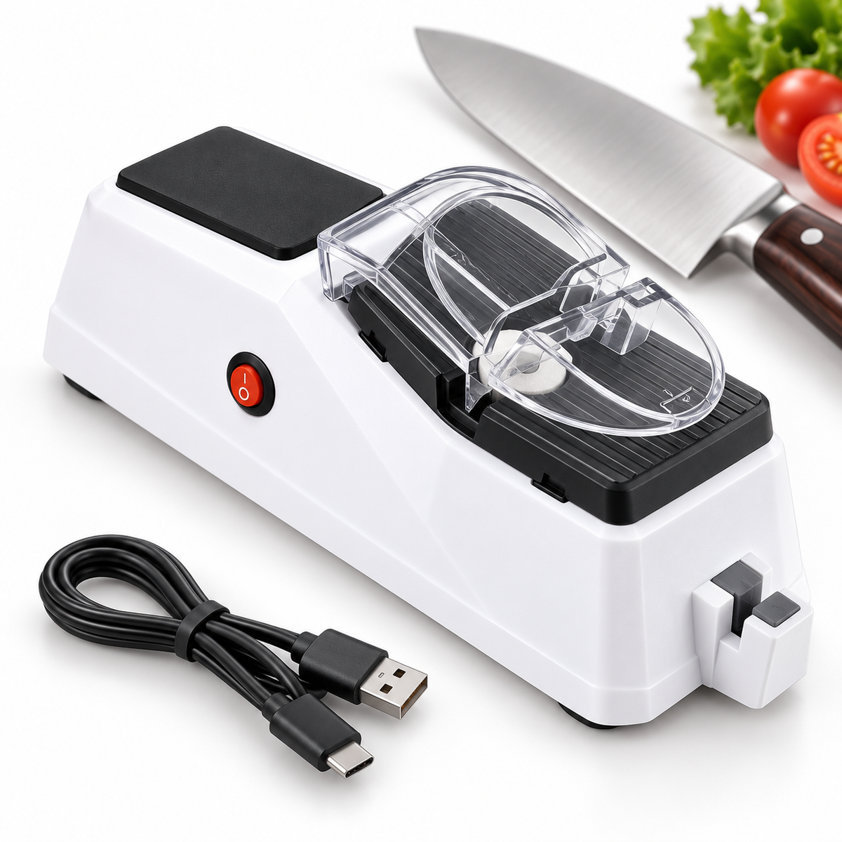 Kompakt elektrisk knivsliber, USB-genopladelig