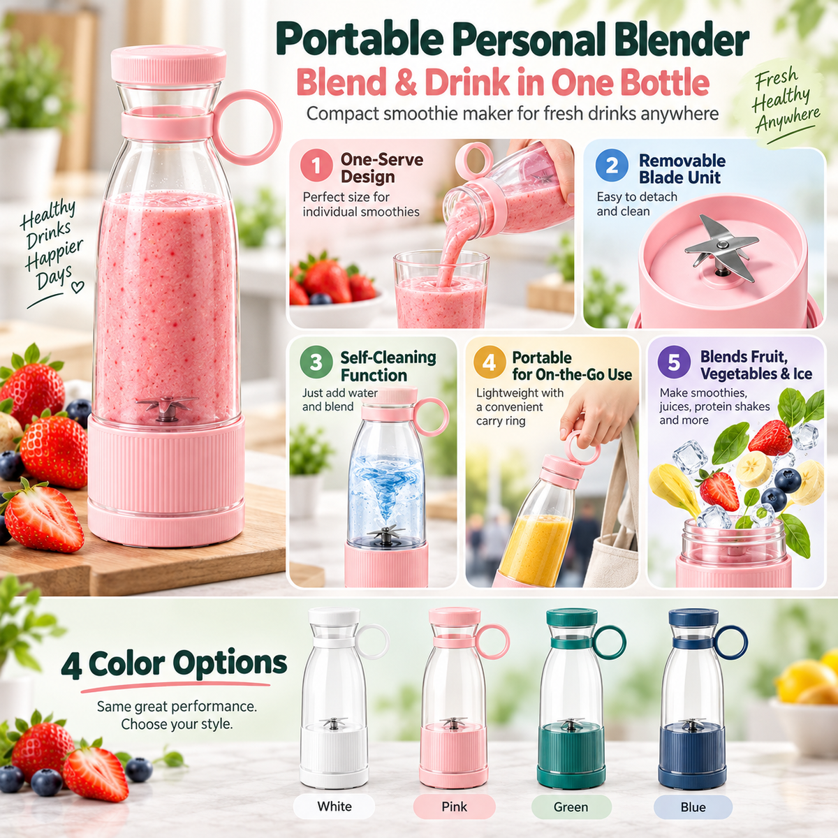 Compact Smoothie Maker Personal Blender Portable