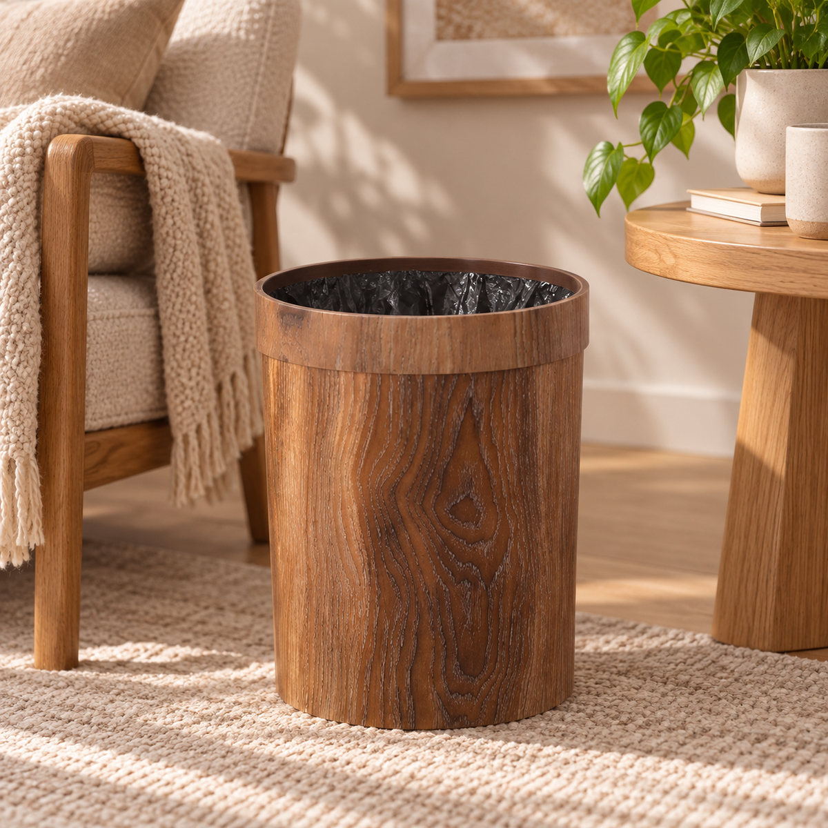 Compact Wooden Trash Bin Minimalist Home Organization