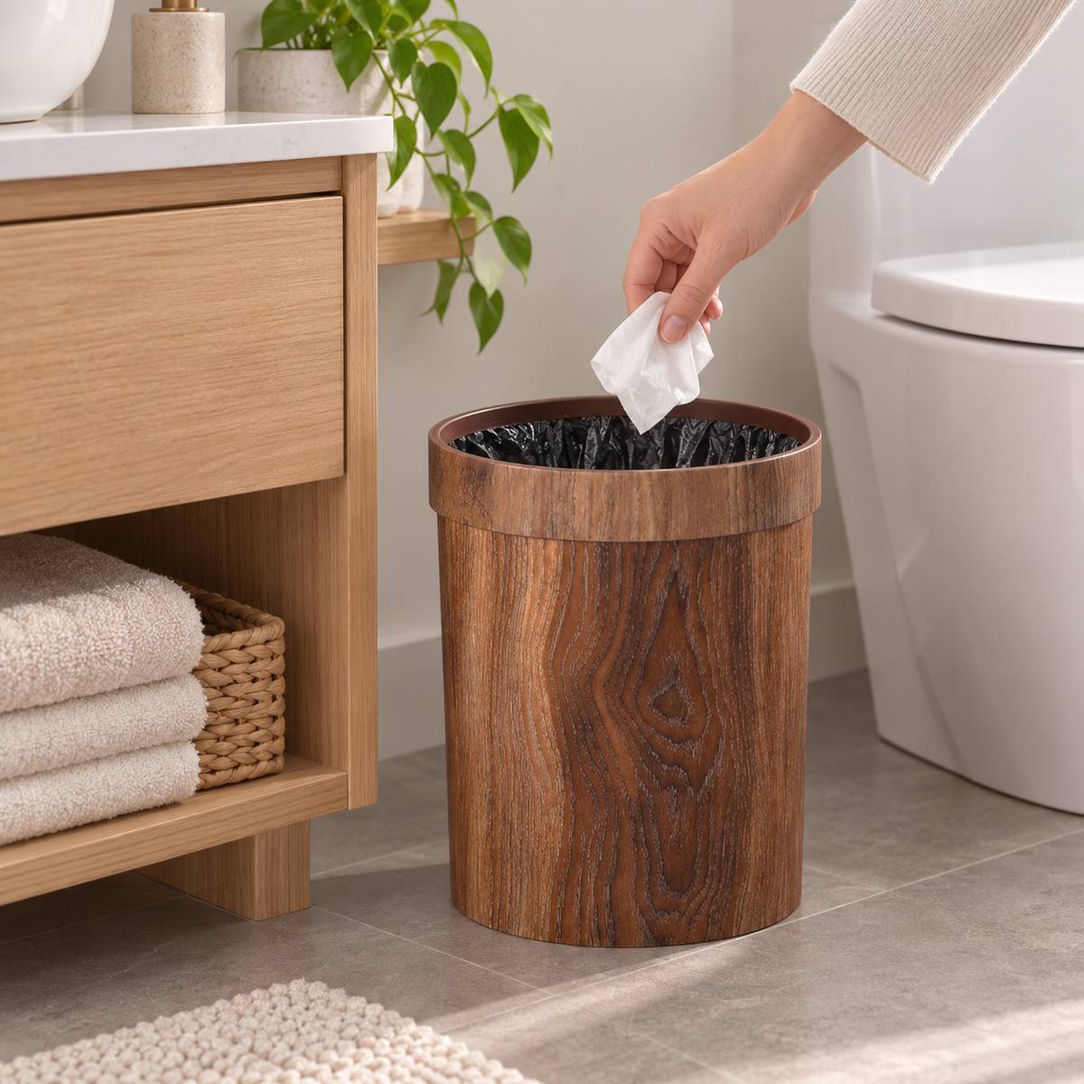 Compact Wooden Trash Bin Minimalist Home Organization