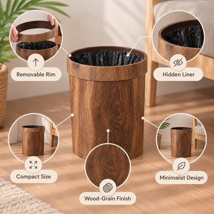 Compact Wooden Trash Bin Minimalist Home Organization