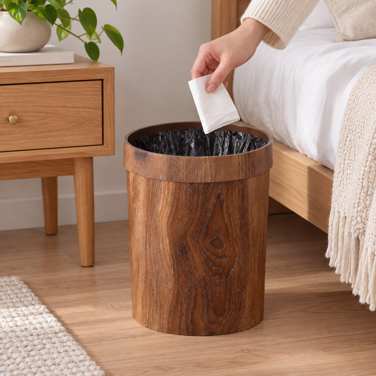Compact Wooden Trash Bin Minimalist Home Organization