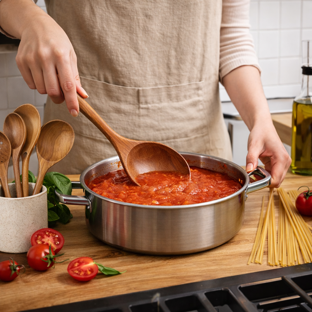 Juego de utensilios de cocina de madera hechos a mano, herramientas de cocina que no rayan