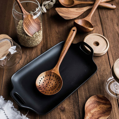Juego de utensilios de cocina de madera hechos a mano, herramientas de cocina que no rayan