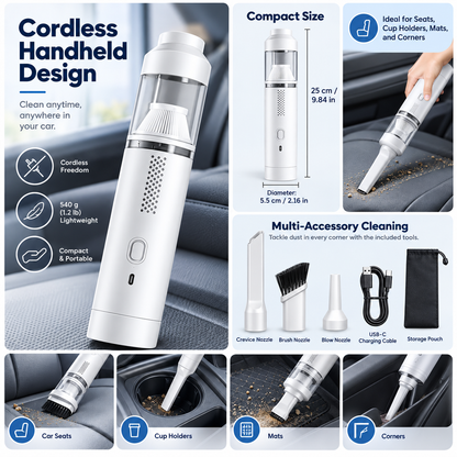 Cordless Car Vacuum Portable Handheld Cleaning Design