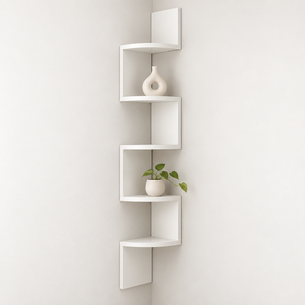 Estantería de pared esquinera, unidad moderna, diseño que ahorra espacio