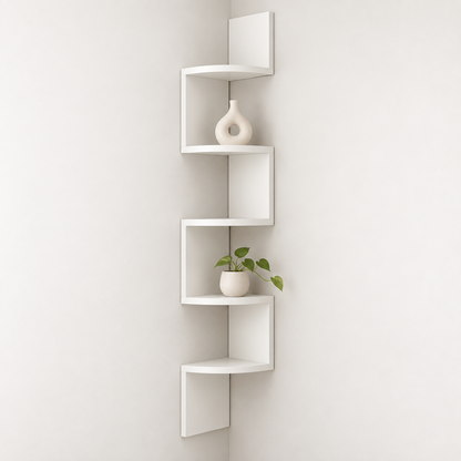 Estantería de pared esquinera, unidad moderna, diseño que ahorra espacio