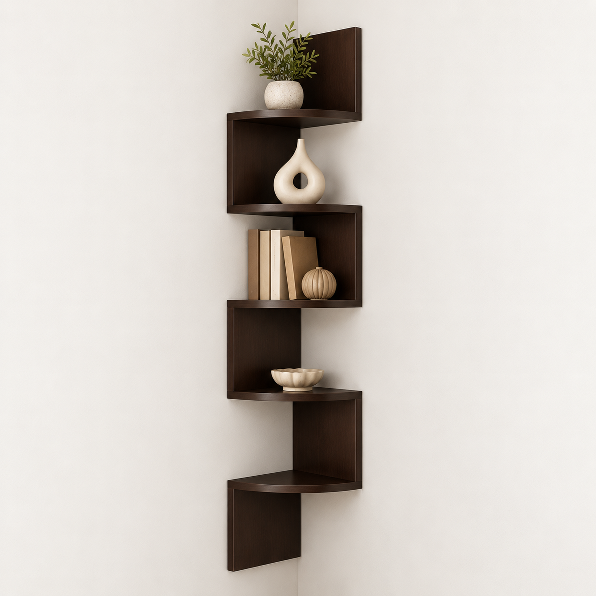 Estantería de pared esquinera, unidad moderna, diseño que ahorra espacio