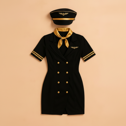 Costume da Assistente di Volo Donna Elegante per Festa Abito Fantasia