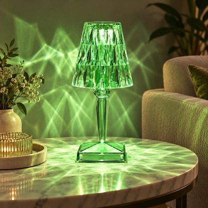 Dekorativ krystalbordlampe med LED, touchstyring og kugleformet fod
