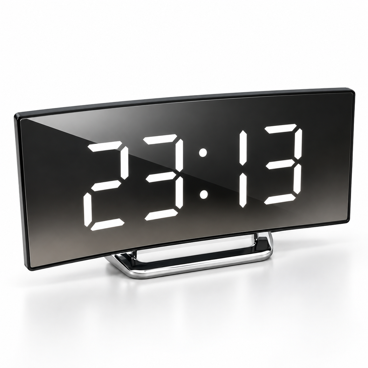 Digitaler Wecker mit LED-Spiegel und gebogenem Display