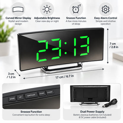 Digitaler Wecker mit LED-Spiegel und gebogenem Display
